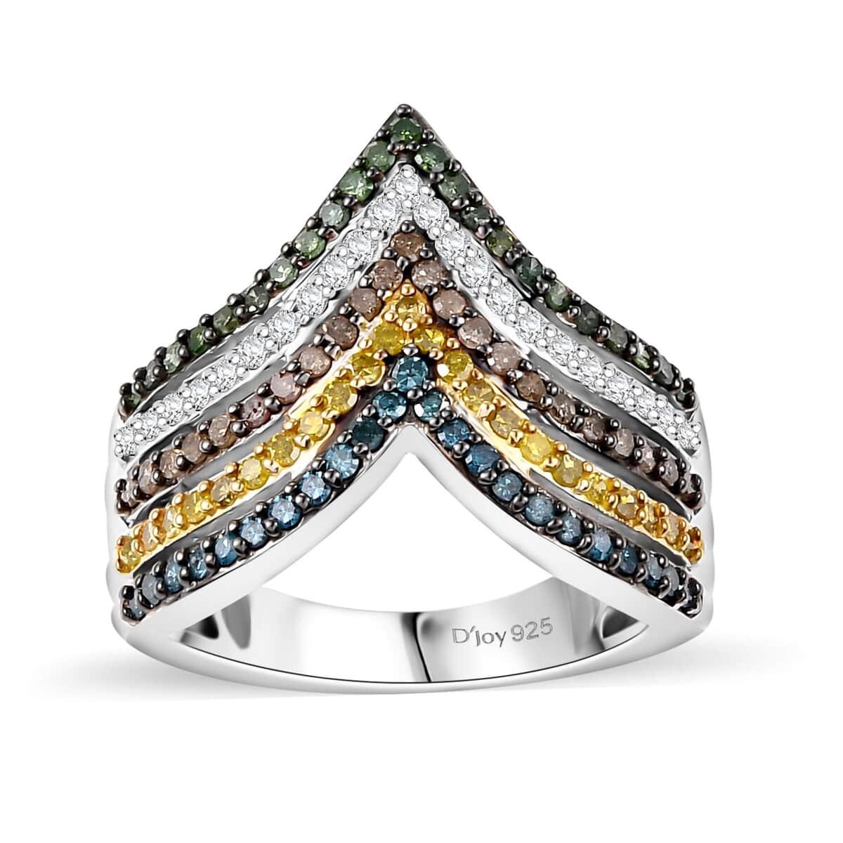 Doorbuster Multi Diamond (Natural & IR) Chevron Ring in Rhodium Over Sterling Silver (Size 10.0) 0.90 ctw image number 0