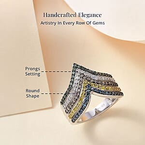 D'Joy Multi Diamond 1.00 ctw Chevron Ring in Rhodium Over Sterling Silver (Size 10.0)