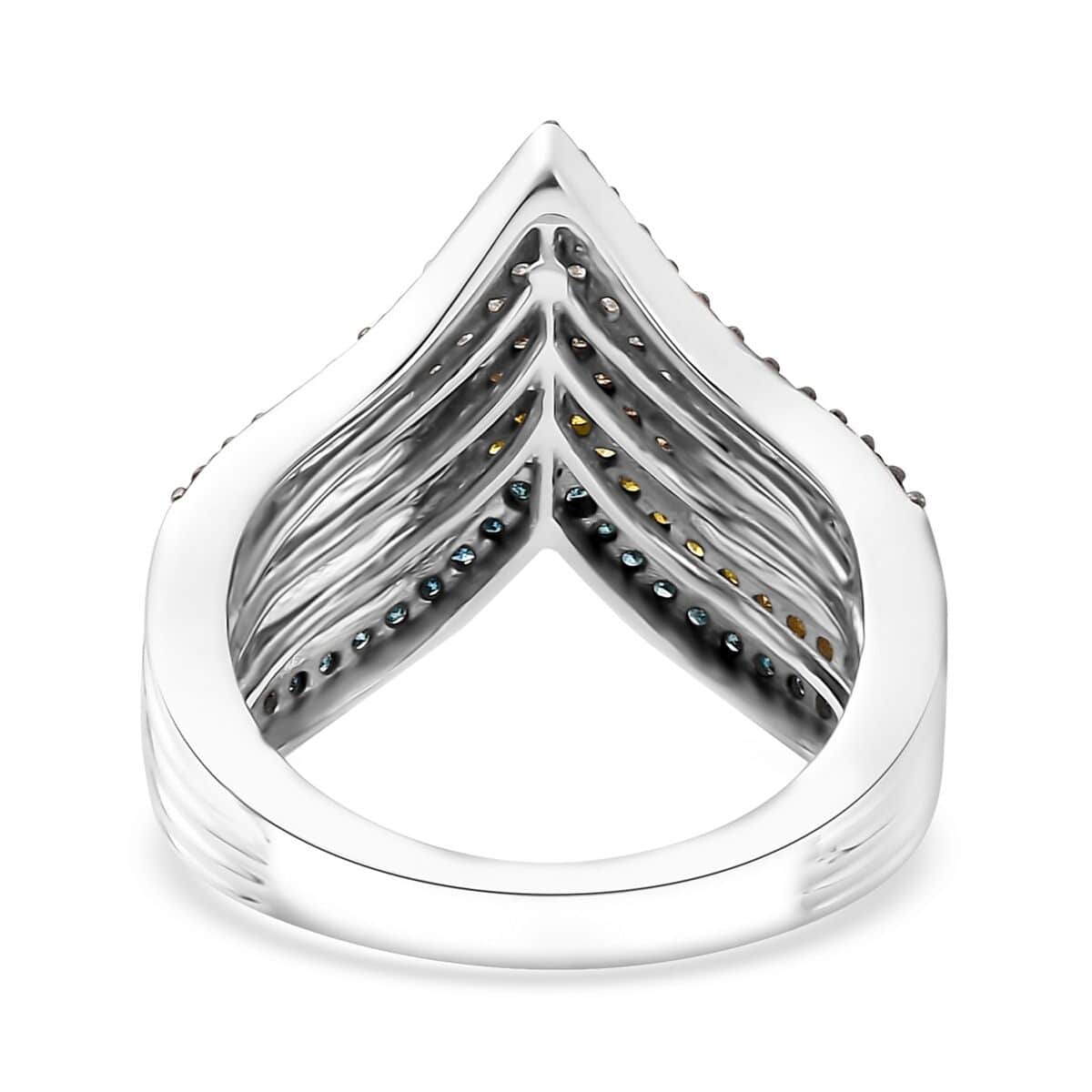 Doorbuster Multi Diamond (Natural & IR) Chevron Ring in Rhodium Over Sterling Silver (Size 10.0) 0.90 ctw image number 4