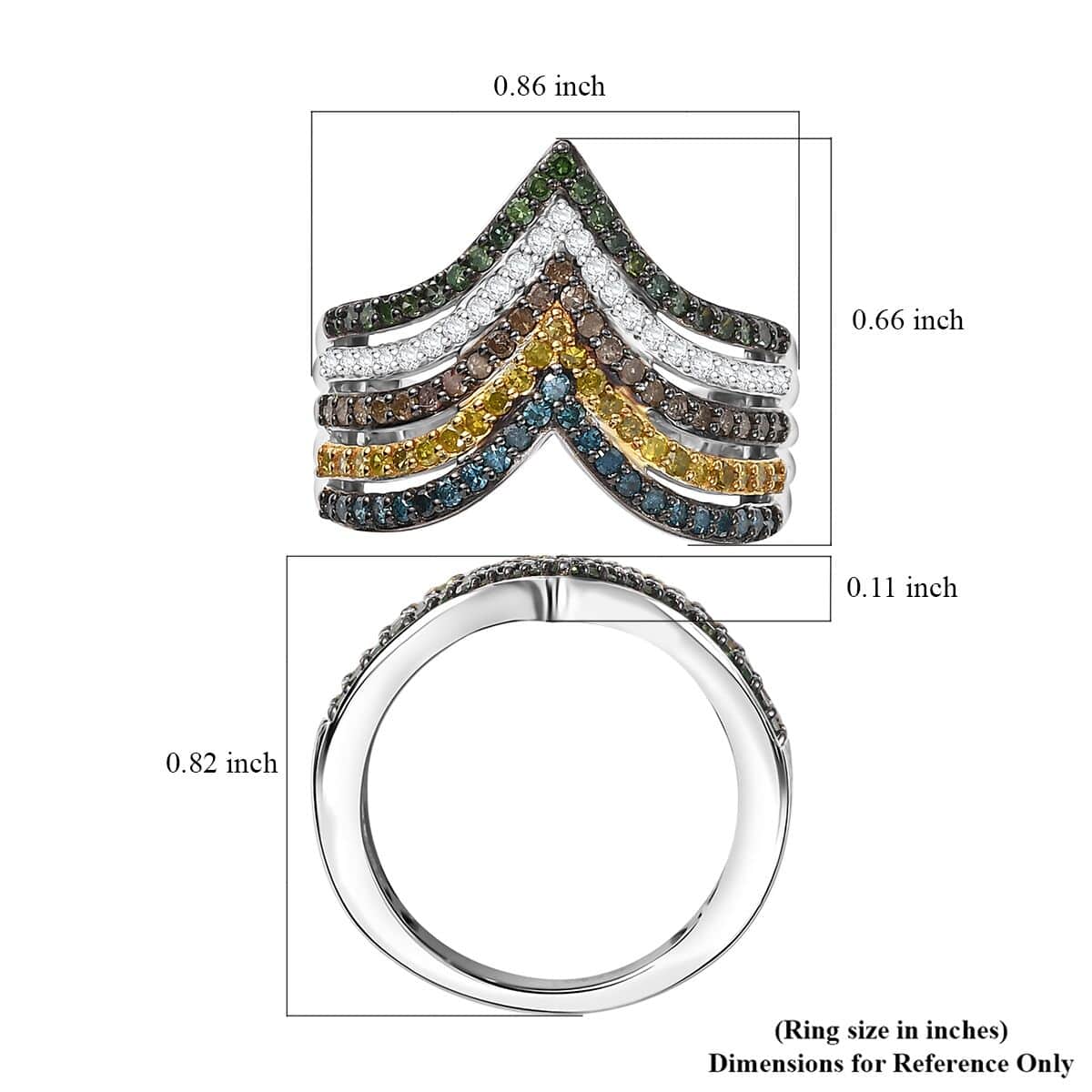 Doorbuster Multi Diamond (Natural & IR) Chevron Ring in Rhodium Over Sterling Silver (Size 10.0) 0.90 ctw image number 5