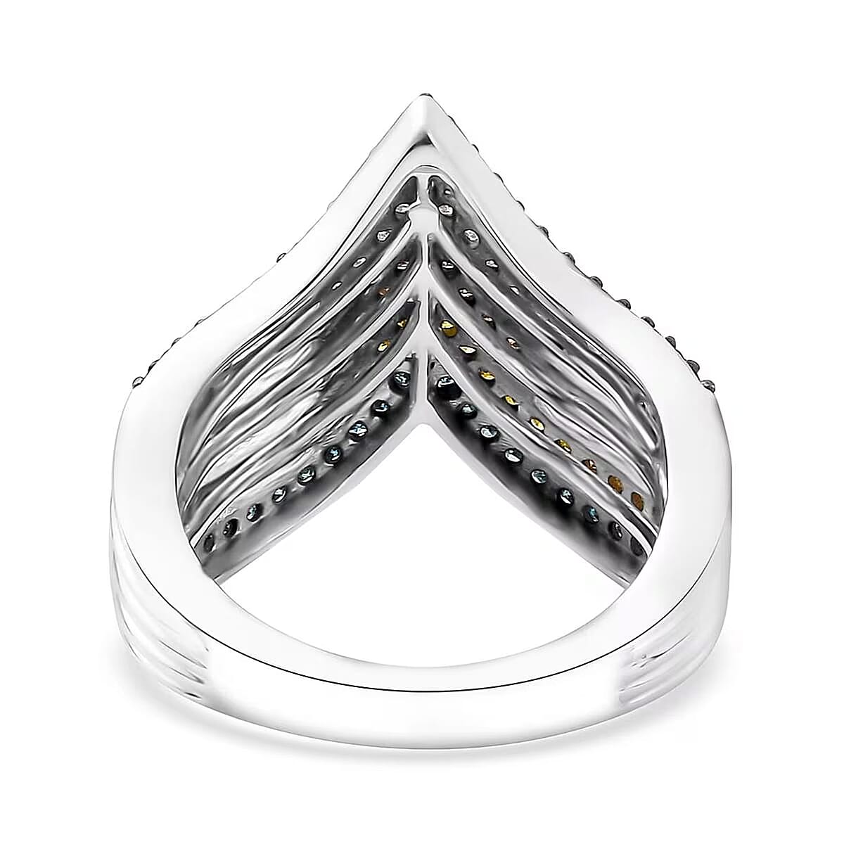 Doorbuster Multi Diamond (Natural & IR) Chevron Ring in Rhodium Over Sterling Silver (Size 10.0) 0.90 ctw image number 6