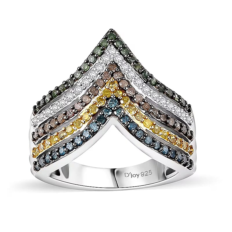 D'Joy Multi Diamond 1.00 ctw Chevron Ring in Rhodium Over Sterling Silver (Size 7.0)