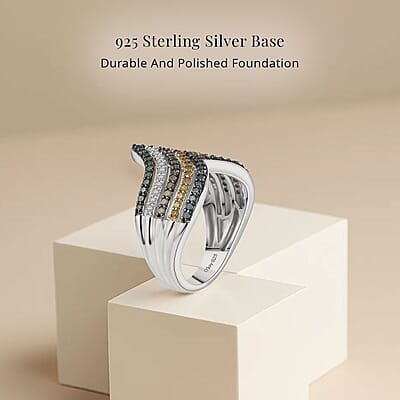 D'Joy Multi Diamond 1.00 ctw Chevron Ring in Rhodium Over Sterling Silver (Size 7.0)