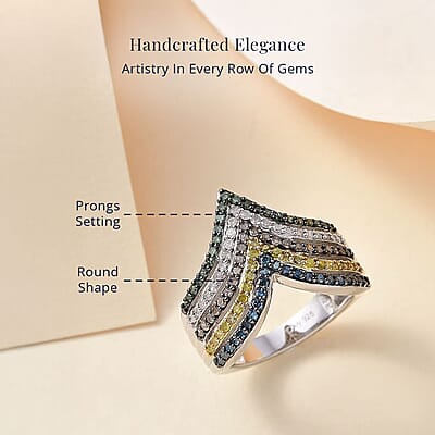 D'Joy Multi Diamond 1.00 ctw Chevron Ring in Rhodium Over Sterling Silver (Size 7.0)