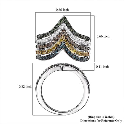 D'Joy Multi Diamond 1.00 ctw Chevron Ring in Rhodium Over Sterling Silver (Size 7.0)