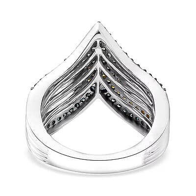 D'Joy Multi Diamond 1.00 ctw Chevron Ring in Rhodium Over Sterling Silver (Size 7.0)