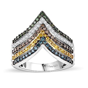 Multi Diamond 1.00 ctw Chevron Ring in Rhodium Over Sterling Silver (Size 8.0)