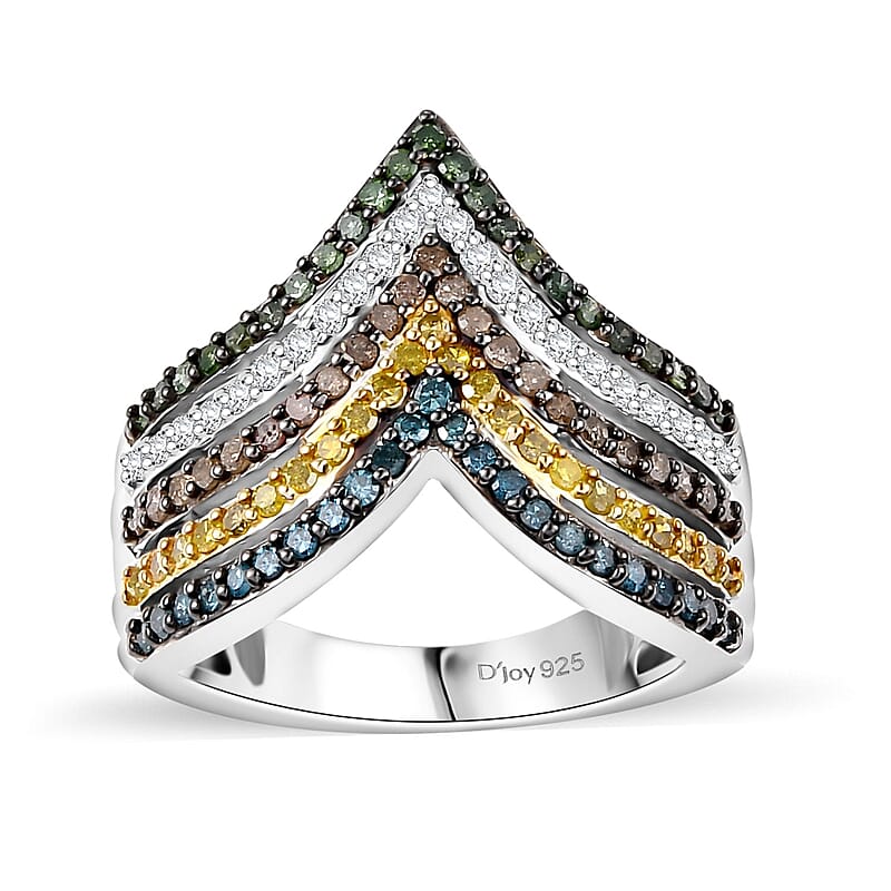 D'Joy Multi Diamond 1.00 ctw Chevron Ring in Rhodium Over Sterling Silver (Size 8.0)