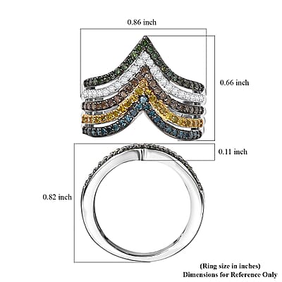 D'Joy Multi Diamond 1.00 ctw Chevron Ring in Rhodium Over Sterling Silver (Size 8.0)