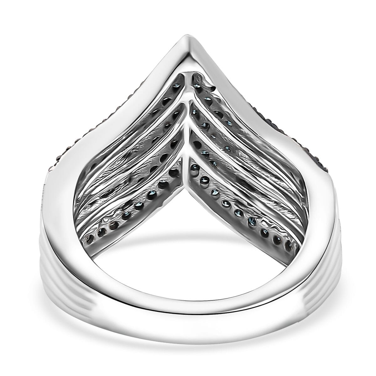 Blue Diamond 0.90 ctw Chevron Ring in Rhodium Over Sterling Silver (Size 10.0) image number 4