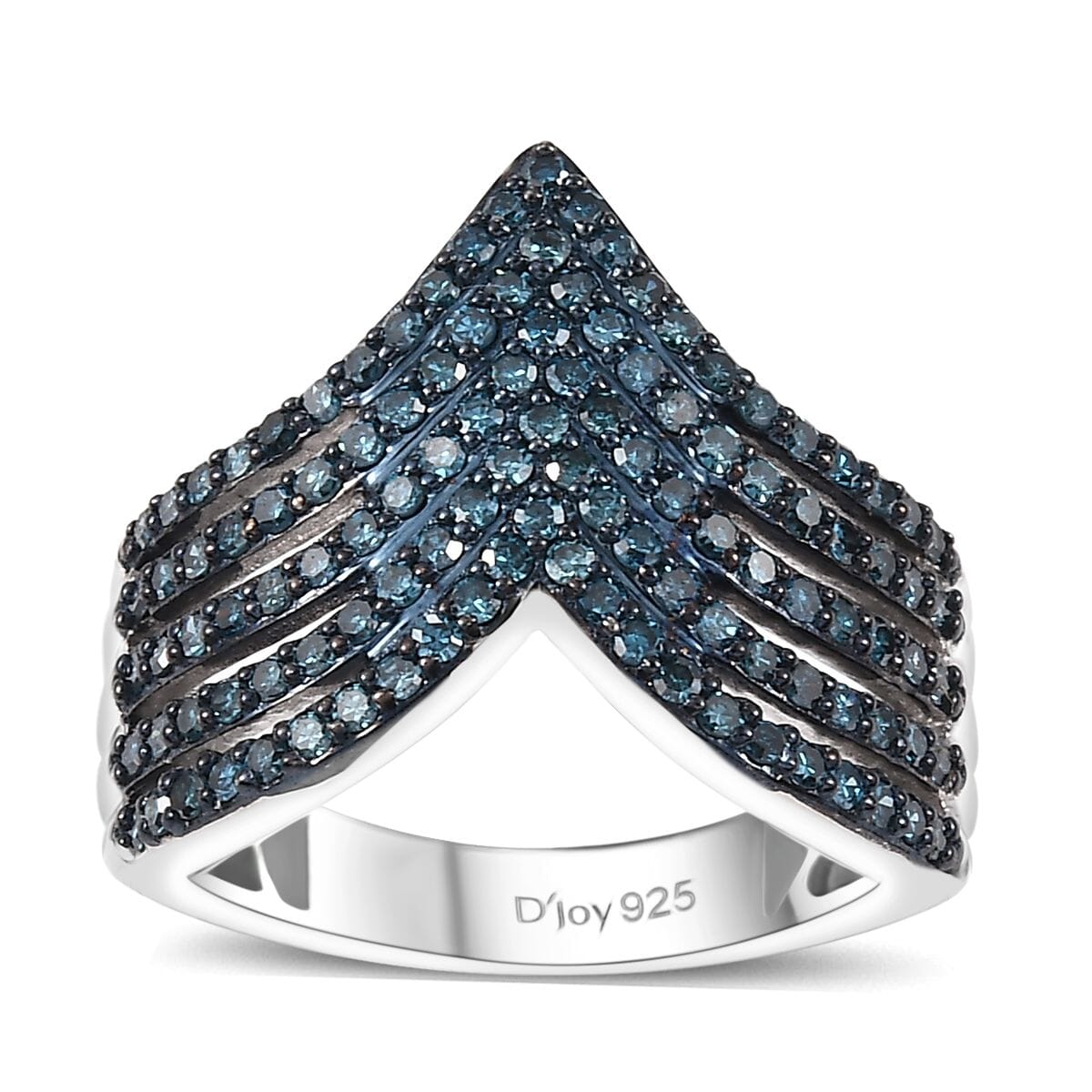 Blue Diamond 0.90 ctw Chevron Ring in Rhodium Over Sterling Silver (Size 6.0) image number 0