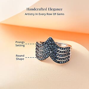 D'Joy Blue Diamond 0.90 ctw Chevron Ring in Rhodium Over Sterling Silver (Size 6.0)