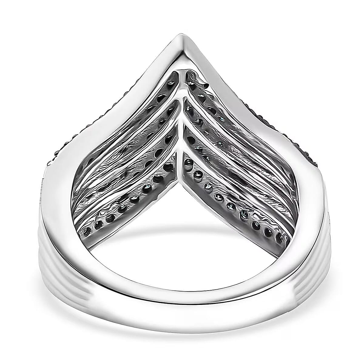 D'Joy Blue Diamond 0.90 ctw Chevron Ring in Rhodium Over Sterling Silver (Size 6.0) image number 6