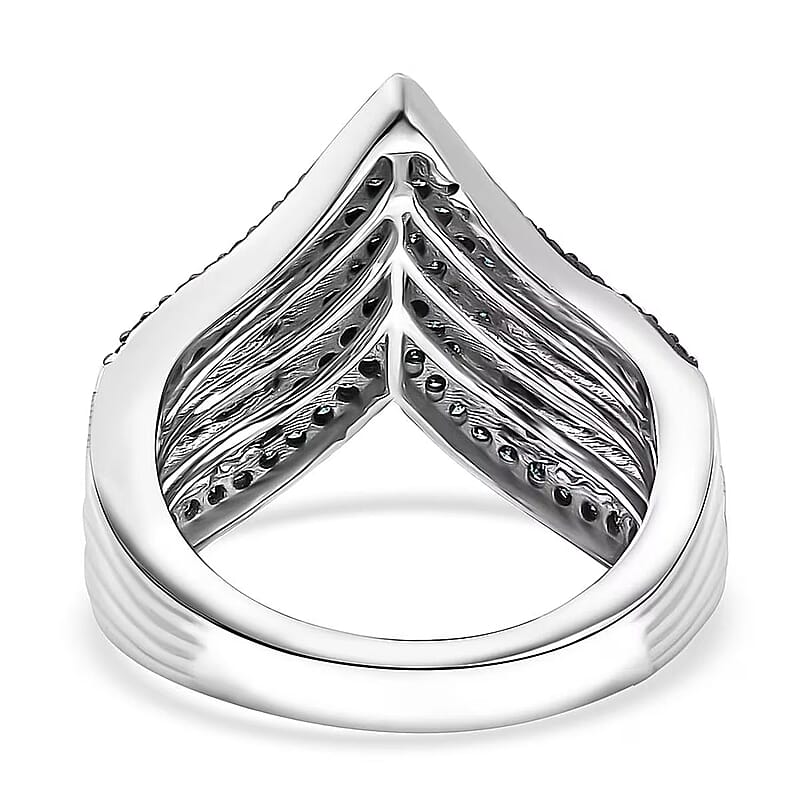 D'Joy Blue Diamond 0.90 ctw Chevron Ring in Rhodium Over Sterling Silver (Size 6.0)
