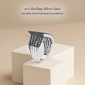 D'Joy Blue Diamond 0.90 ctw Chevron Ring in Rhodium Over Sterling Silver (Size 7.0)