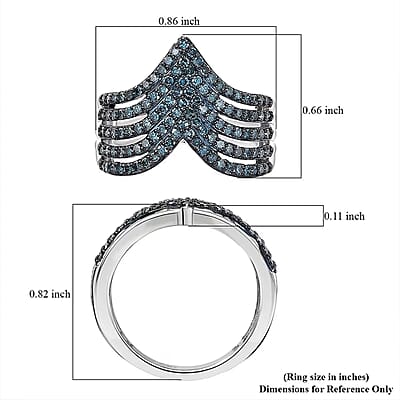 D'Joy Blue Diamond 0.90 ctw Chevron Ring in Rhodium Over Sterling Silver (Size 7.0)