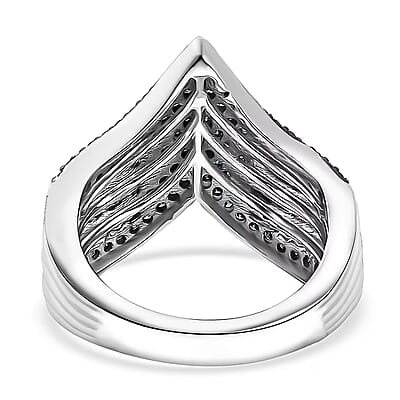 D'Joy Blue Diamond 0.90 ctw Chevron Ring in Rhodium Over Sterling Silver (Size 7.0)