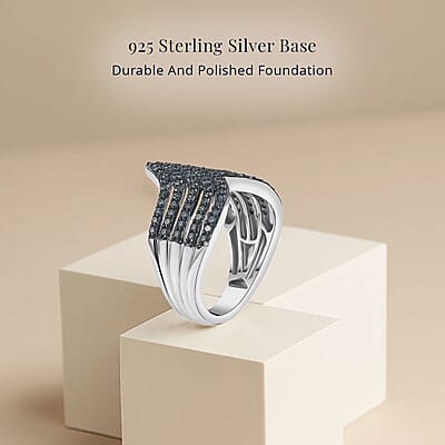 D'Joy Blue Diamond 1.00 ctw Chevron Ring in Rhodium Over Sterling Silver (Size 8.0)