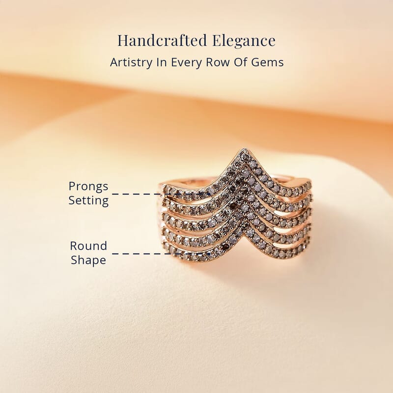 D'Joy Natural Champagne Diamond 1.00 ctw Chevron Ring in 18K Vermeil Rose Gold Over Sterling Silver (Size 7.0)