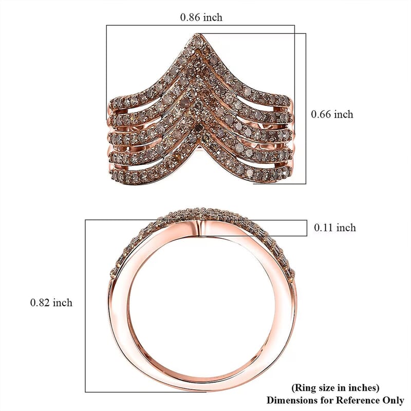 D'Joy Natural Champagne Diamond 1.00 ctw Chevron Ring in 18K Vermeil Rose Gold Over Sterling Silver (Size 7.0)