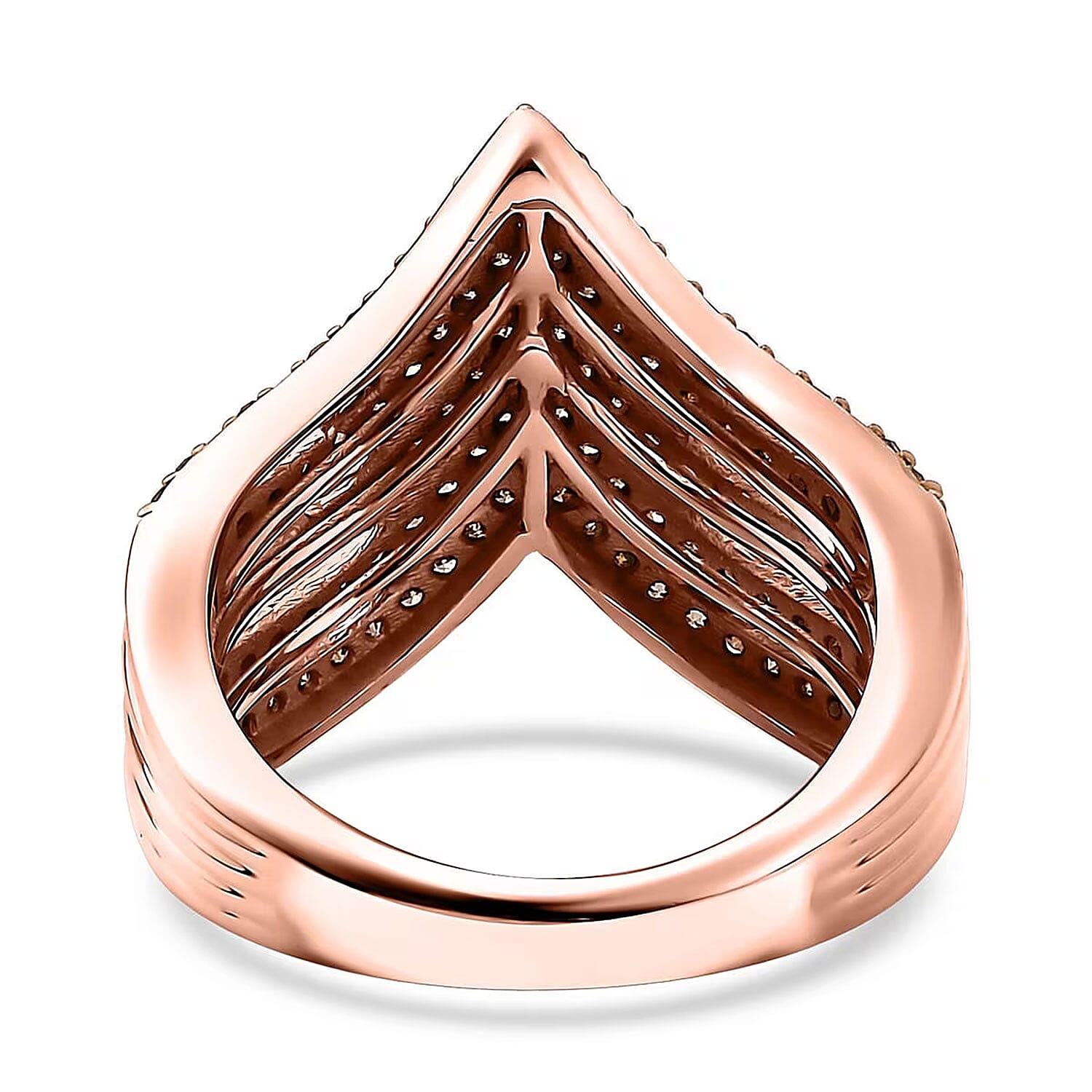 D'Joy Natural Champagne Diamond 1.00 ctw Chevron Ring in 18K Vermeil Rose Gold Over Sterling Silver (Size 7.0)