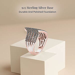 D'Joy Natural Champagne Diamond 1.00 ctw Chevron Ring in 18K Vermeil Rose Gold Over Sterling Silver (Size 8.0)