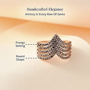 D'Joy Natural Champagne Diamond 1.00 ctw Chevron Ring in 18K Vermeil Rose Gold Over Sterling Silver (Size 8.0)