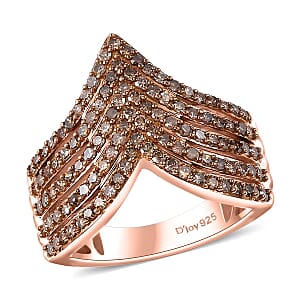 Natural Champagne Diamond 1.00 ctw Chevron Ring in 18K Vermeil Rose Gold Over Sterling Silver (Size 9.0)