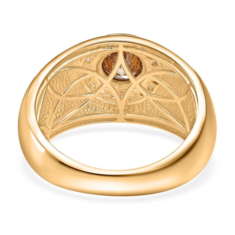 D'Joy Natural Champagne and White Diamond 1.35 ctw Men's Ring in 18K Vermeil Yellow Gold Over Sterling Silver (Size 10.0)