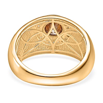 D'Joy Natural Champagne and White Diamond 1.35 ctw Men's Ring in 18K Vermeil Yellow Gold Over Sterling Silver (Size 11.0)