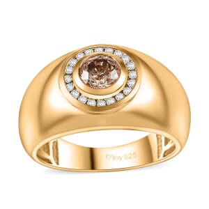 Natural Champagne and White Diamond 1.35 ctw Men's Ring in 18K Vermeil Yellow Gold Over Sterling Silver (Size 13.0)