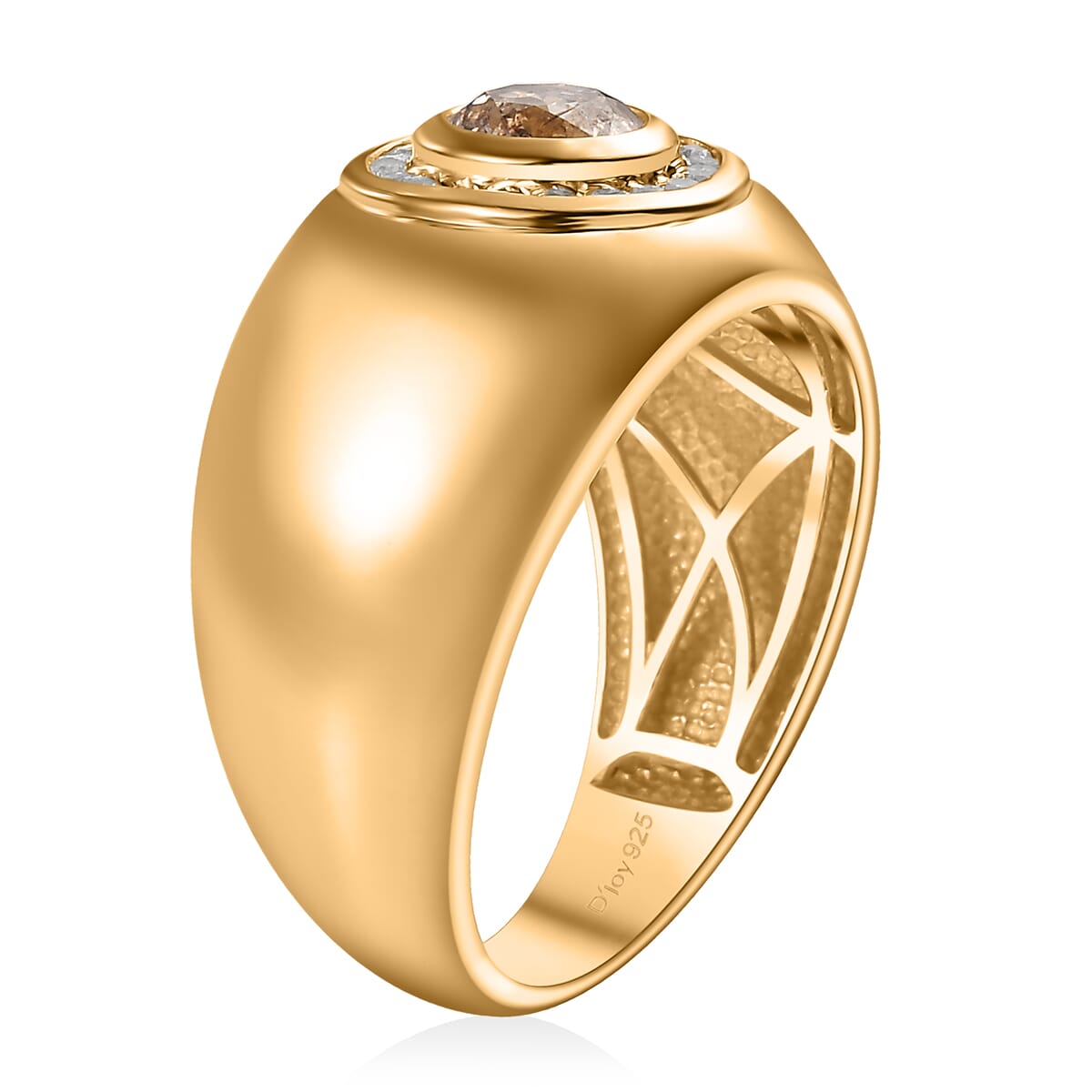 Natural Champagne and White Diamond 1.35 ctw Men's Ring in 18K Vermeil Yellow Gold Over Sterling Silver (Size 13.0) image number 3
