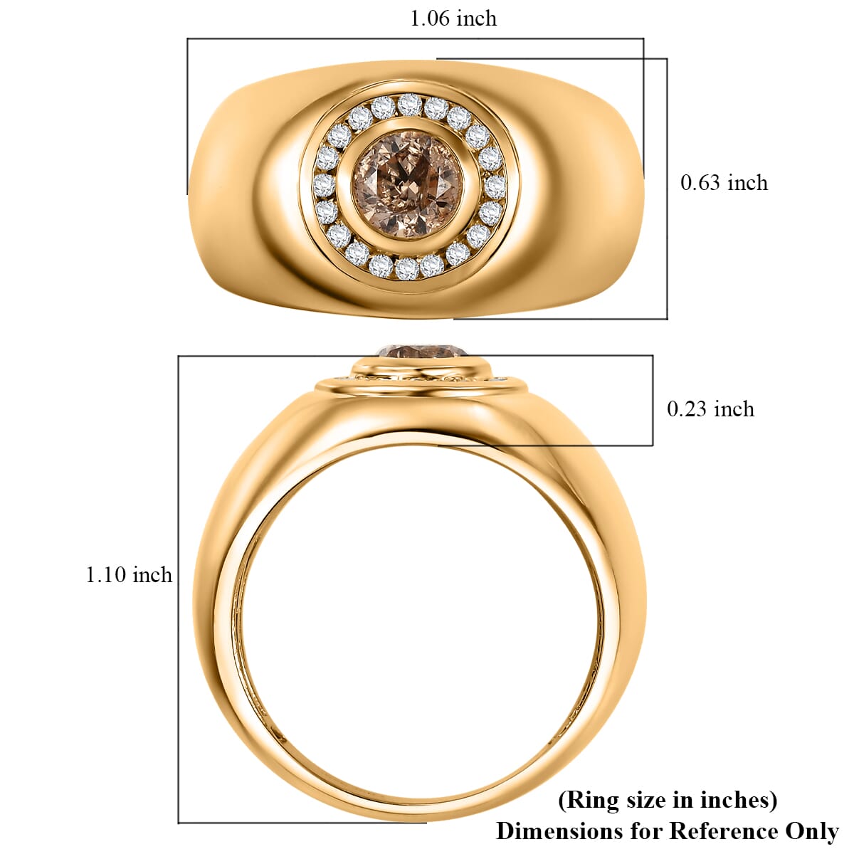 Natural Champagne and White Diamond 1.35 ctw Men's Ring in 18K Vermeil Yellow Gold Over Sterling Silver (Size 13.0) image number 5