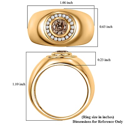 D'Joy Natural Champagne and White Diamond 1.35 ctw Men's Ring in 18K Vermeil Yellow Gold Over Sterling Silver (Size 13.0)