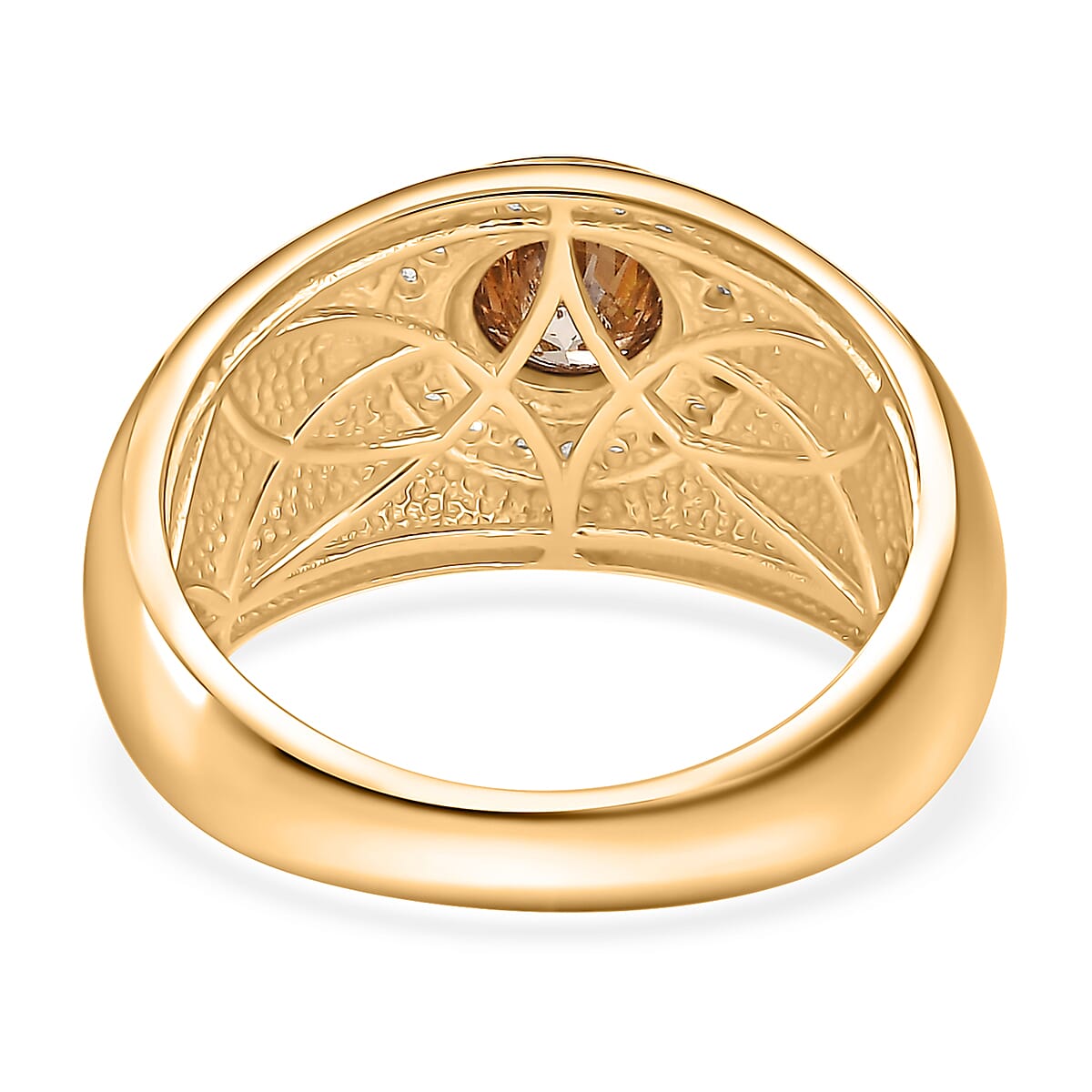 Natural Champagne and White Diamond 1.35 ctw Men's Ring in 18K Vermeil Yellow Gold Over Sterling Silver (Size 14.0) image number 4