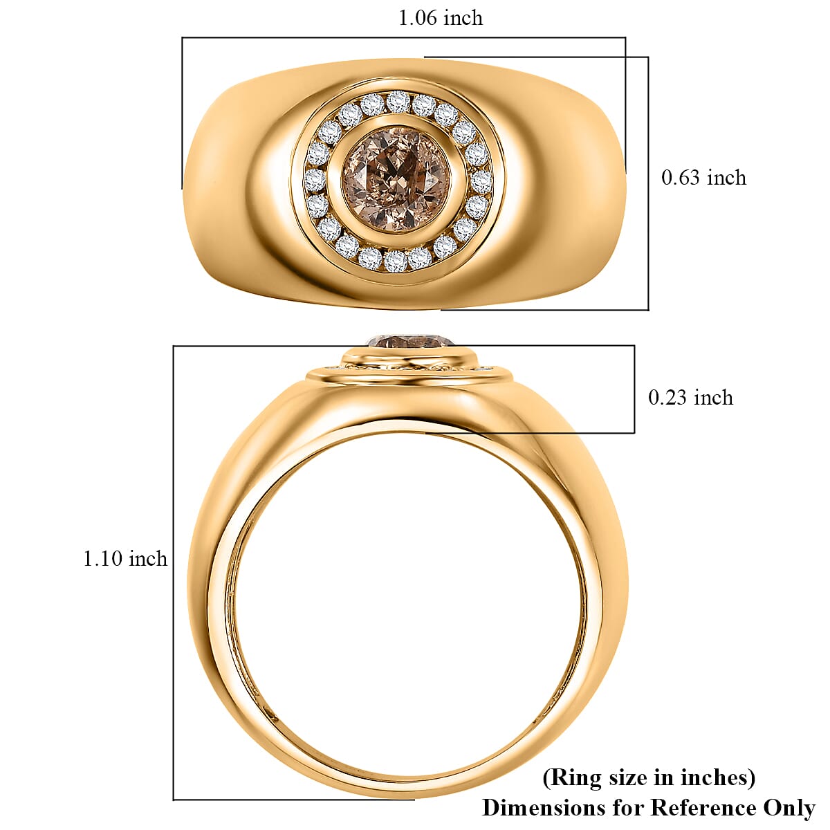Natural Champagne and White Diamond 1.35 ctw Men's Ring in 18K Vermeil Yellow Gold Over Sterling Silver (Size 14.0) image number 5