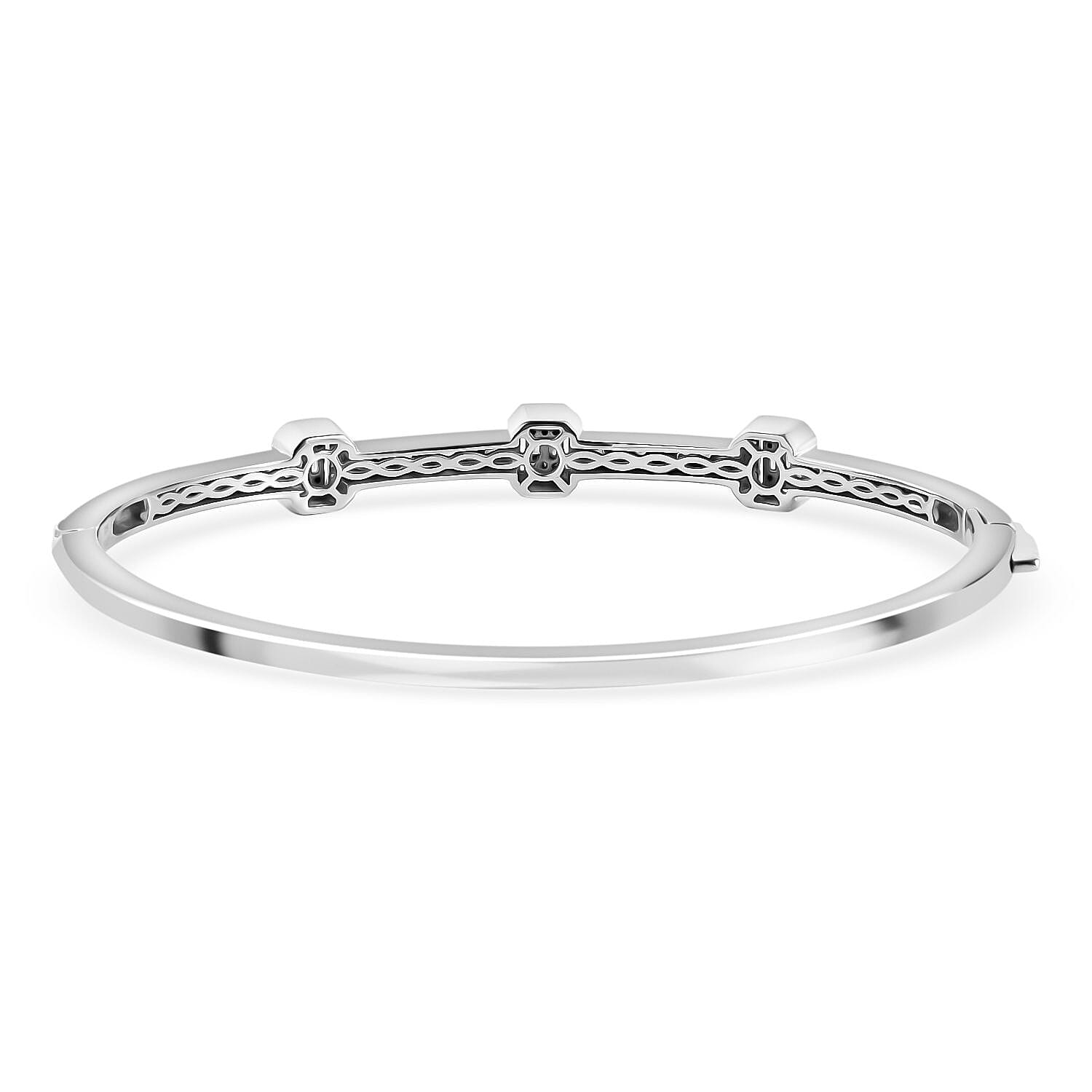 D'Joy White Diamond 1.00 ctw Art Deco Bangle Bracelet in Rhodium Over Sterling Silver (7.25 In)