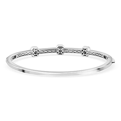 D'Joy White Diamond 1.00 ctw Art Deco Bangle Bracelet in Rhodium Over Sterling Silver (7.25 In)