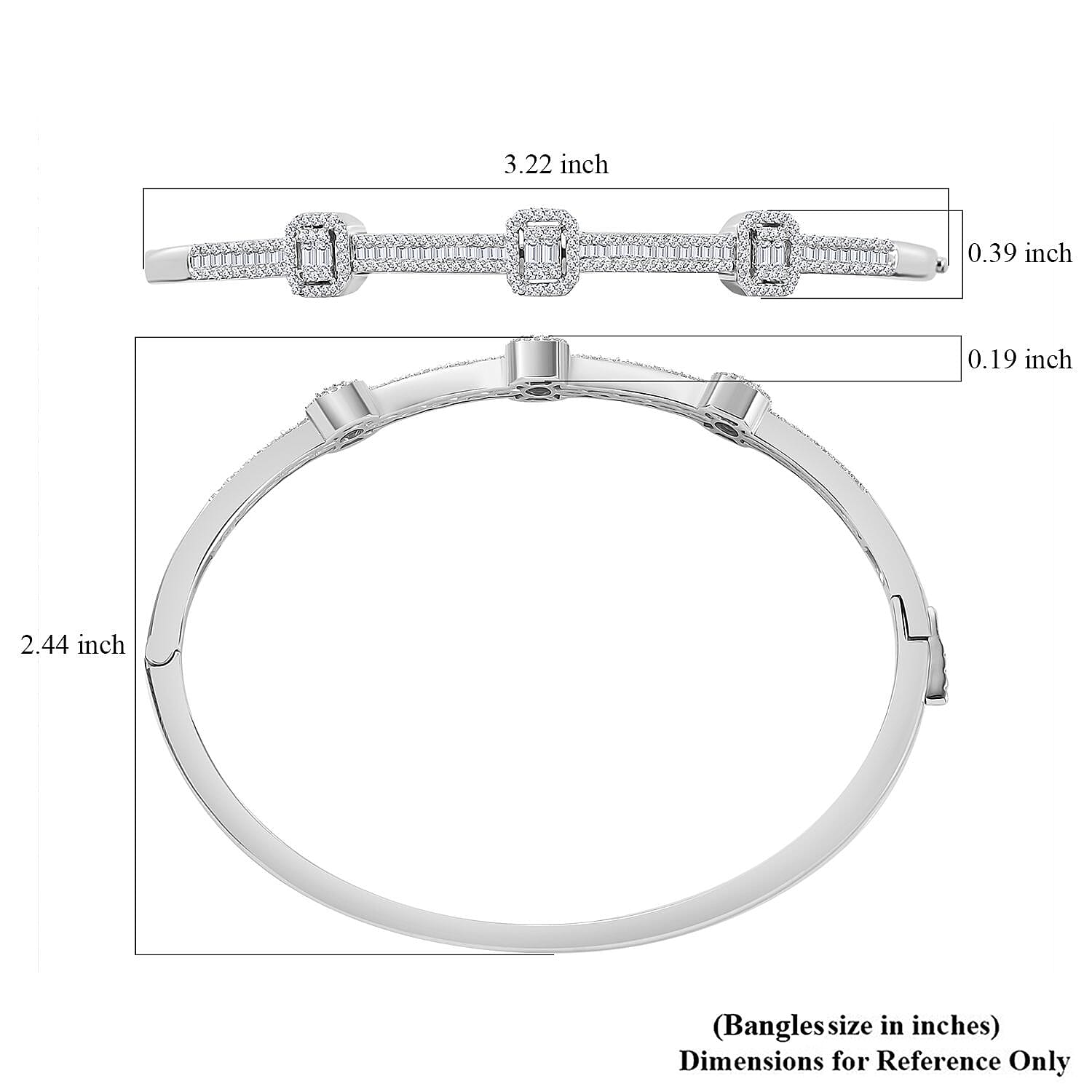 D'Joy White Diamond 1.00 ctw Art Deco Bangle Bracelet in Rhodium Over Sterling Silver (7.25 In)