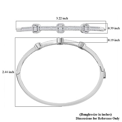 D'Joy White Diamond 1.00 ctw Art Deco Bangle Bracelet in Rhodium Over Sterling Silver (7.25 In)