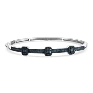 Blue Diamond 1.00 ctw Art Deco Bangle Bracelet in Rhodium Over Sterling Silver (7.25 In)