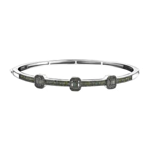 Green Diamond 1.00 ctw Art Deco Bangle Bracelet in Rhodium Over Sterling Silver (7.25 In)