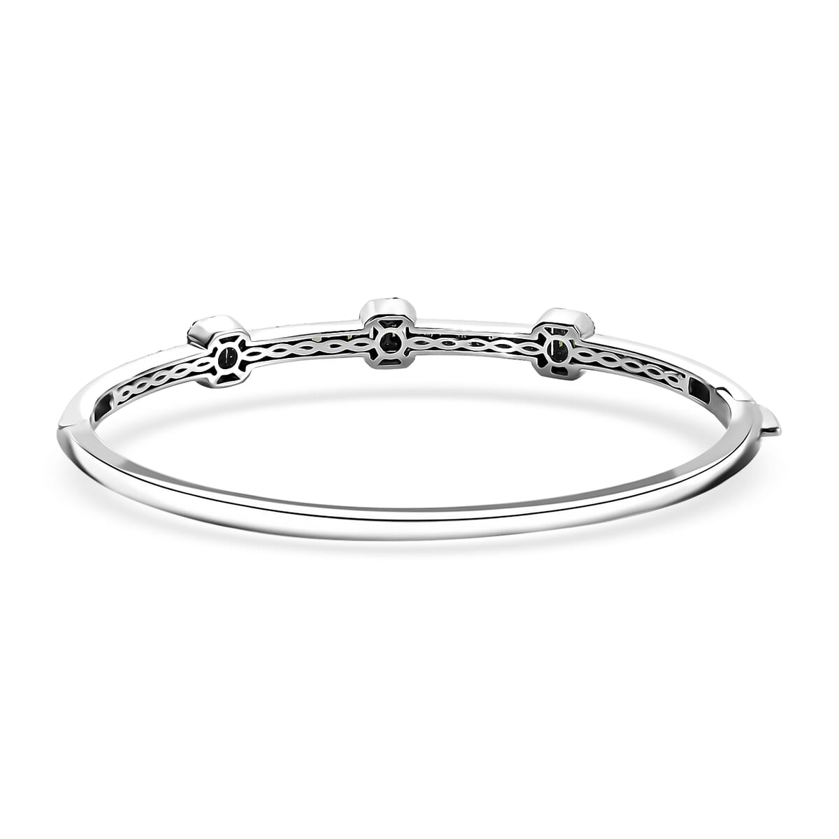Green Diamond 1.00 ctw Art Deco Bangle Bracelet in Rhodium Over Sterling Silver (7.25 In) image number 4