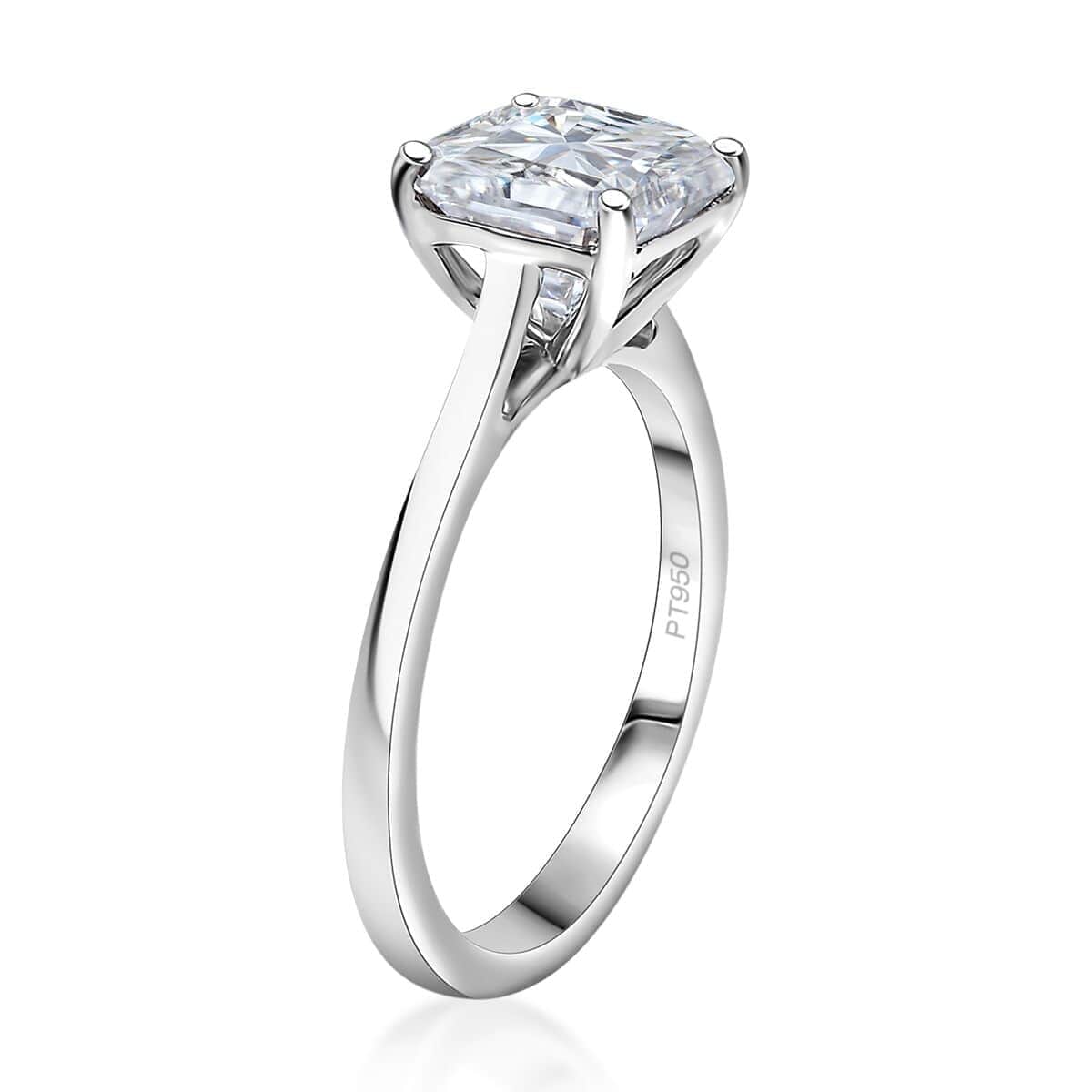 Asscher Cut Moissanite 2.60 ctw Solitaire Ring in 950 Platinum (Size 10.0) 4.50 Grams image number 3