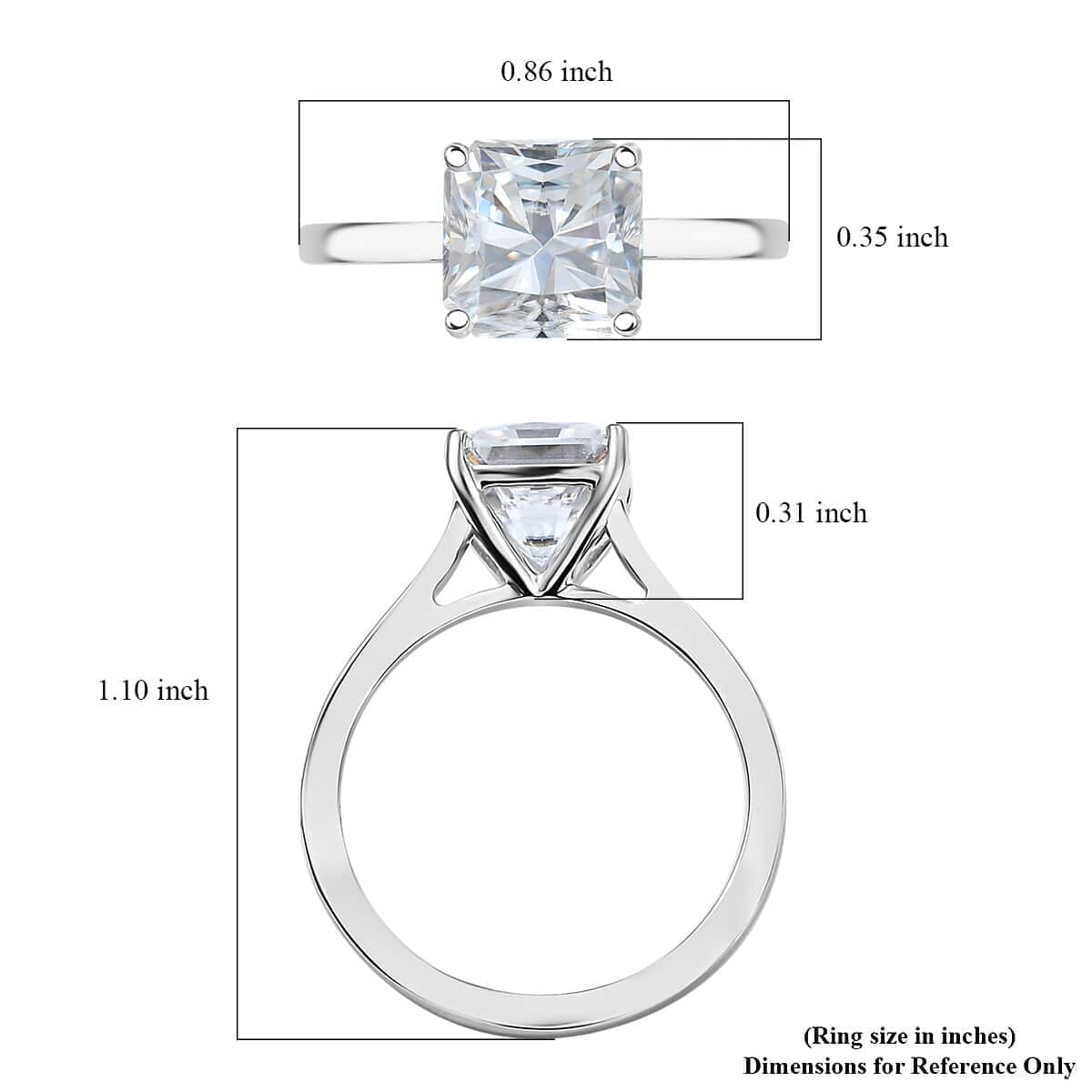 Asscher Cut Moissanite 2.60 ctw Solitaire Ring in 950 Platinum (Size 10.0) 4.50 Grams image number 5