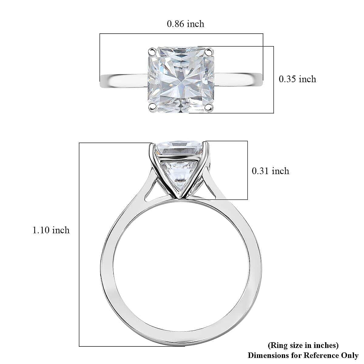 950 Platinum Moissanite (Oct 8x8mm) Solitaire Ring (Size 7.5) (4.50 g) 2.60 ctw image number 5