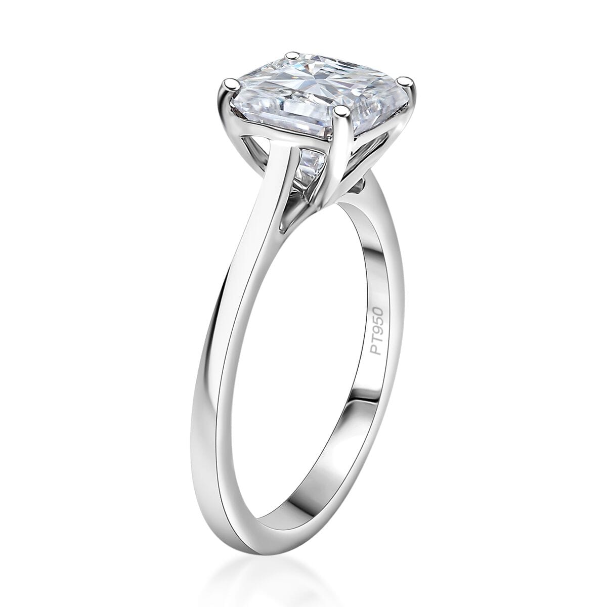 Asscher Cut Moissanite 2.60 ctw Solitaire Ring in 950 Platinum (Size 8.0) 4.50 Grams image number 3