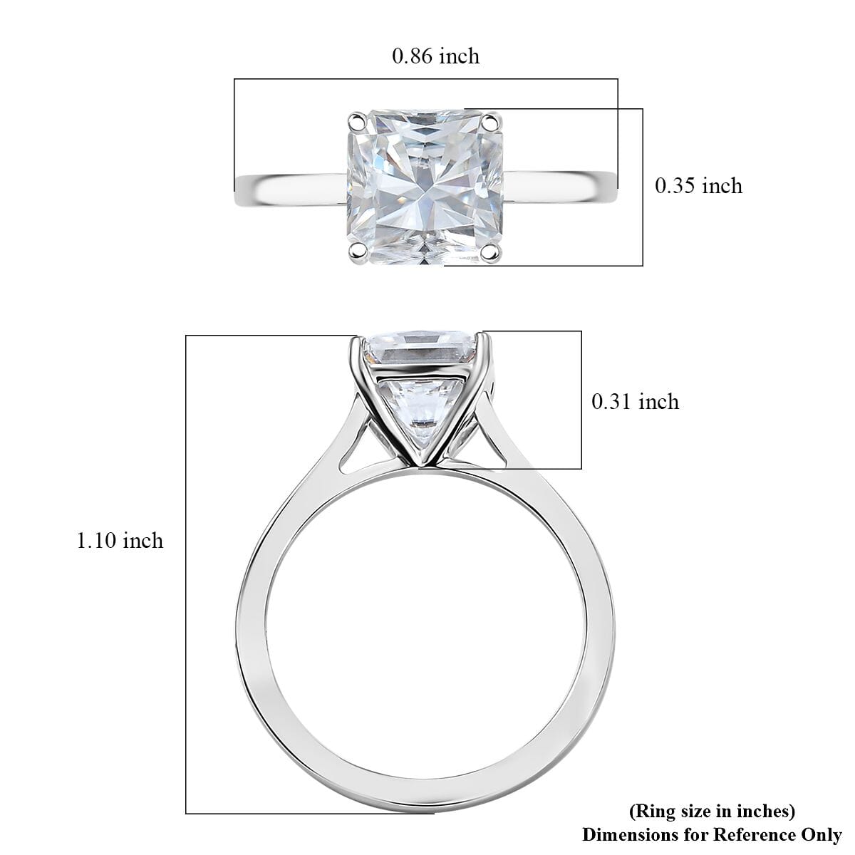 Asscher Cut Moissanite 2.60 ctw Solitaire Ring in 950 Platinum (Size 8.0) 4.50 Grams image number 5