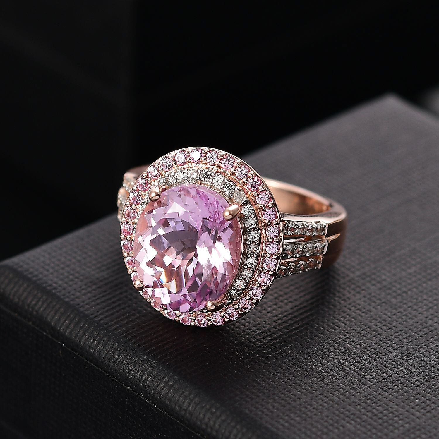 D'Joy Premium Martha Rocha Kunzite and Multi Gemstone 8.60 ctw Blush Royale Ring in 18K Vermeil Rose Gold Over Sterling Silver (Size 9.0)