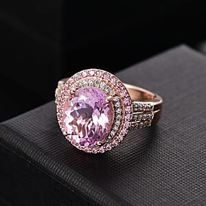 D'Joy Premium Martha Rocha Kunzite and Multi Gemstone 8.60 ctw Blush Royale Ring in 18K Vermeil Rose Gold Over Sterling Silver (Size 9.0)